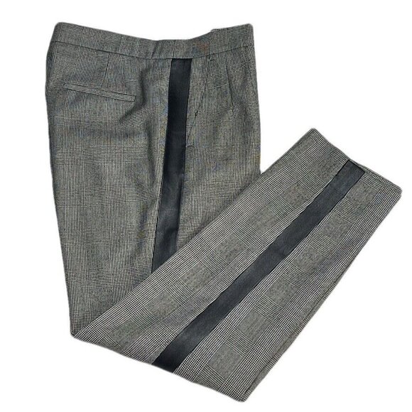 J. CREW MARTIE Pants B&W Wool Plaid Trouser Faux Leather Trim Tuxedo  Size 0 - Picture 5 of 9